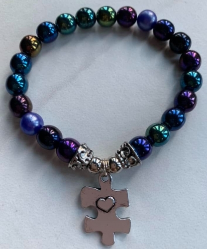 Autism Awareness Bracelet in Colored Glass Pearls